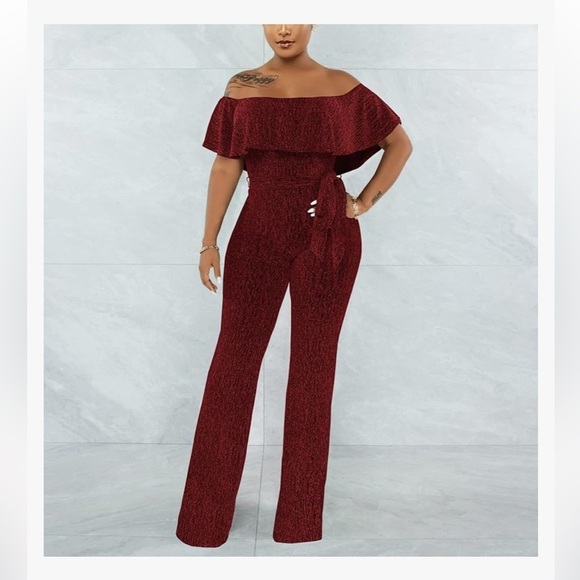 New Sexy Sparkly Classy Jumpsuits Casual Off Shoulder Loose Wide Leg Clubwear - Picture 3 of 4